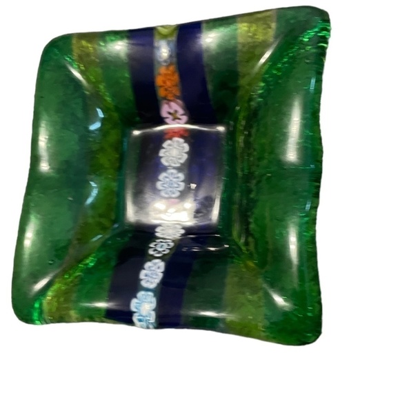 Miniature Fused Art Glass Trinket Dish 3 1/2" green Millefiori - Picture 2 of 7
